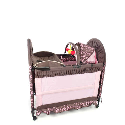 Chelino 6 in 1 Baby Camp Cot | Pink/Brown